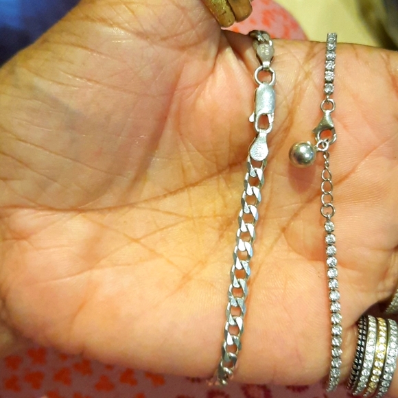 NWT AUTHENTIC GENUINE SOLID STERLING SILVER CZ & CURB LINK BRACELETS - Picture 1 of 7